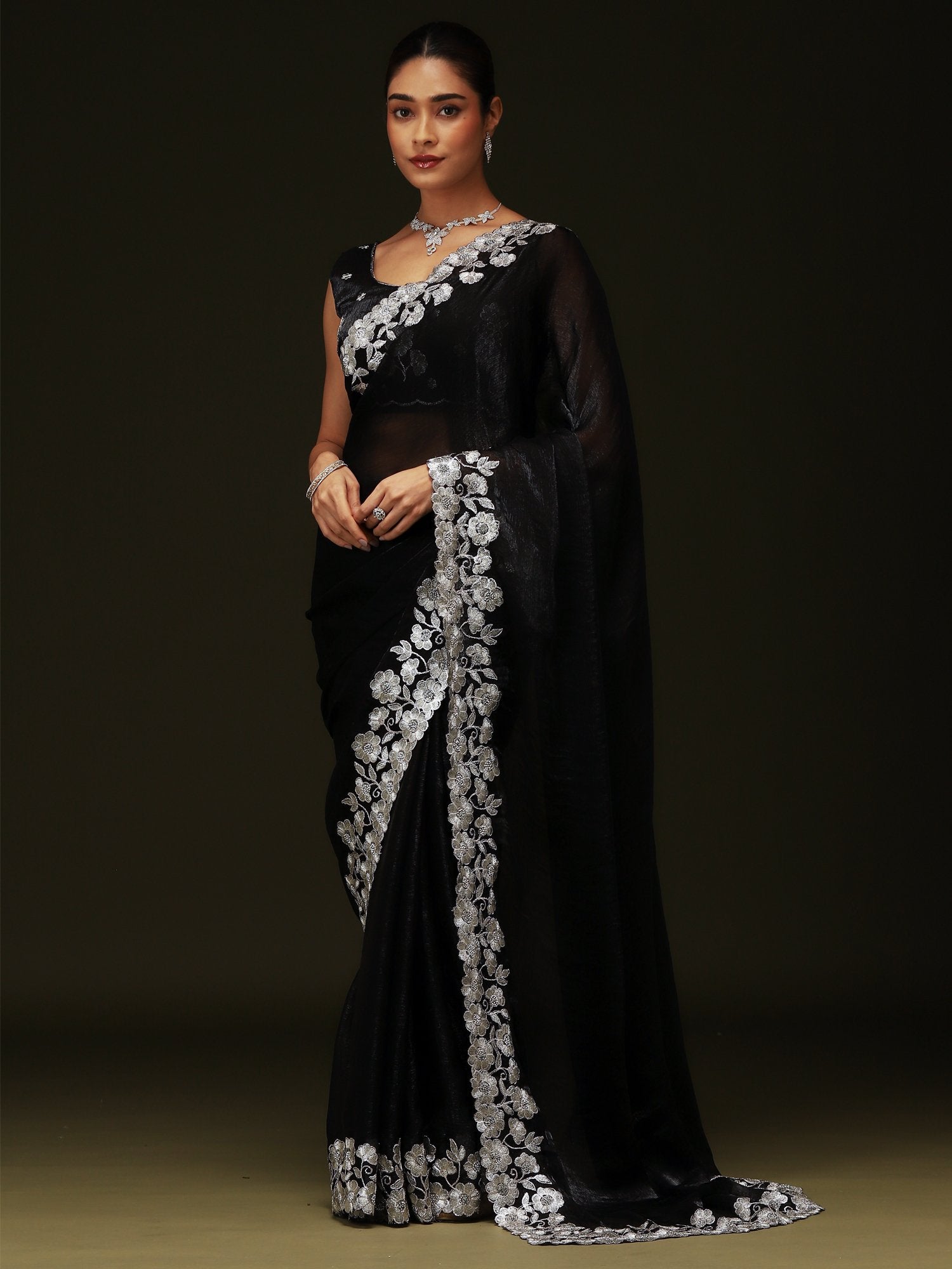 Black Party Wear Chiffon Embellished Saree