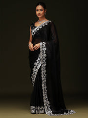 Black Party Wear Chiffon Embellished Saree