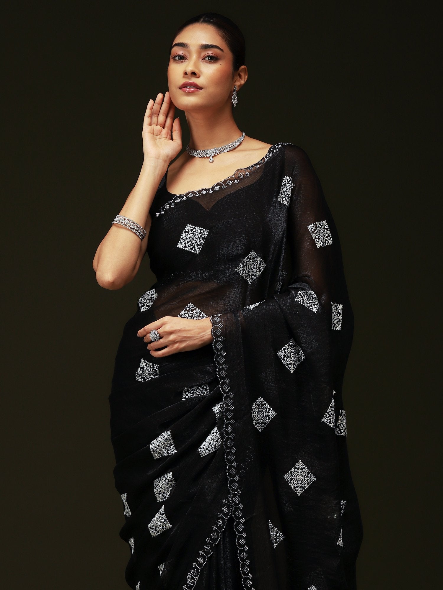 Black Black Party Wear Chiffon Embellished Saree