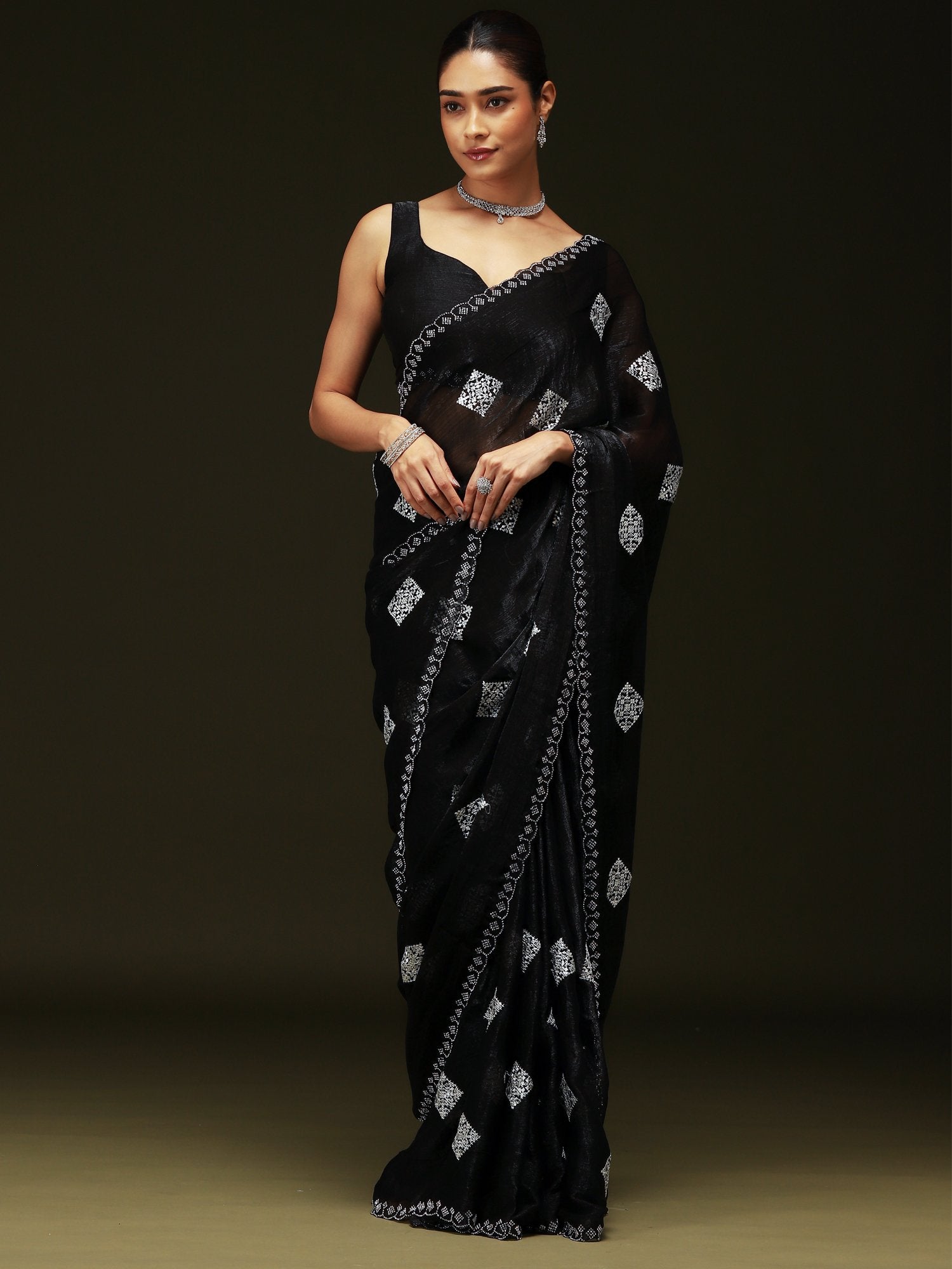Black Party Wear Chiffon Embellished Saree