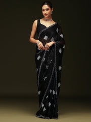 Black Party Wear Chiffon Embellished Saree