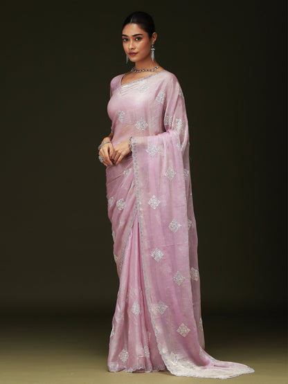 Pink Party Wear Chiffon Embellished Saree