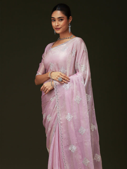 Pink Pink Party Wear Chiffon Embellished Saree