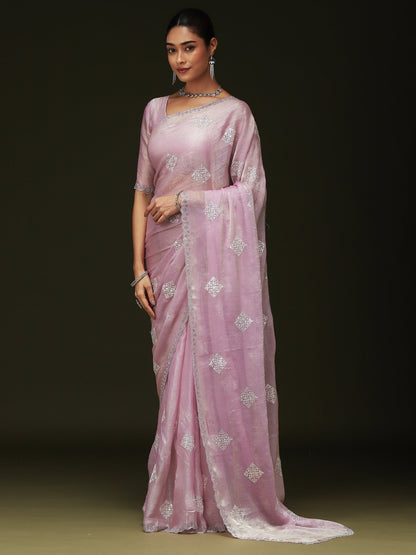 Pink Party Wear Chiffon Embellished Saree