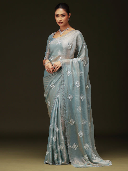 Blue Blue Party Wear Chiffon Embellished Saree