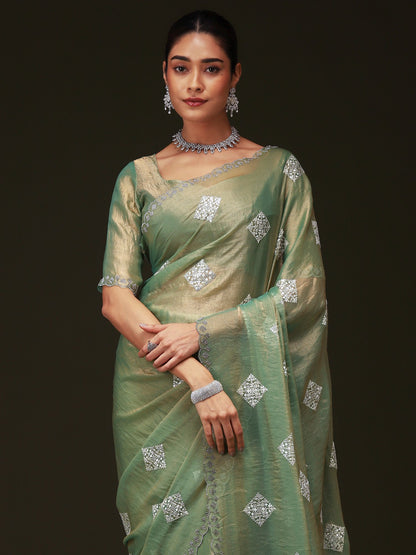 Light Party Wear Chiffon Embellished Saree
