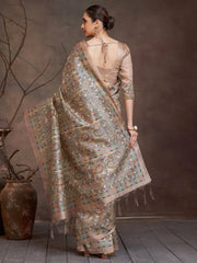 Beige Banarasi Cotton Silk Digital Print Saree