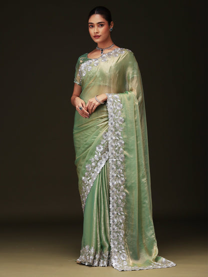 Green Light Party Wear Chiffon Embellished Saree