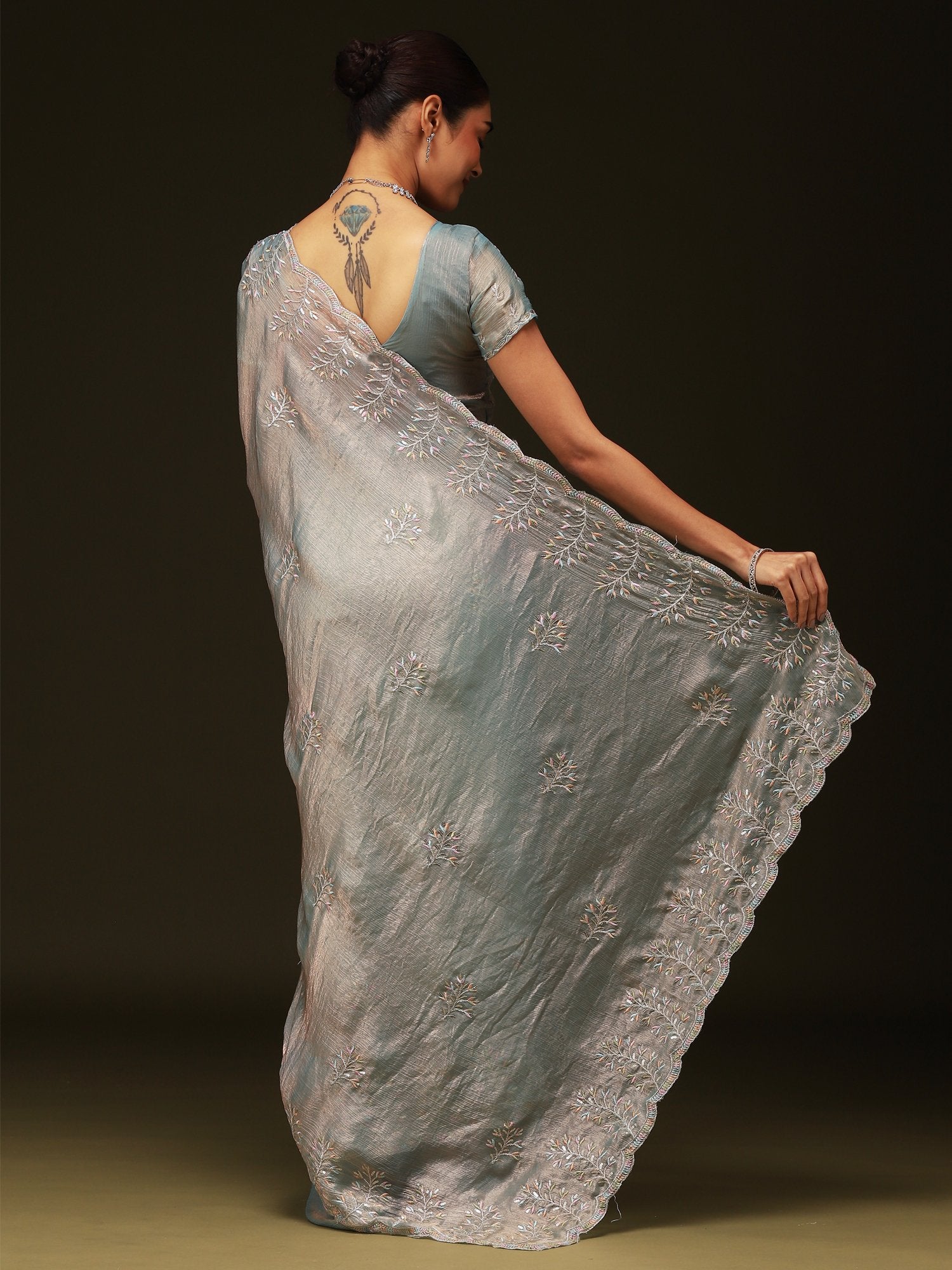 Blue Party Wear Chiffon Embellished Saree