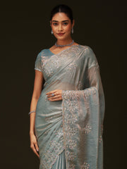 Blue Party Wear Chiffon Embellished Saree