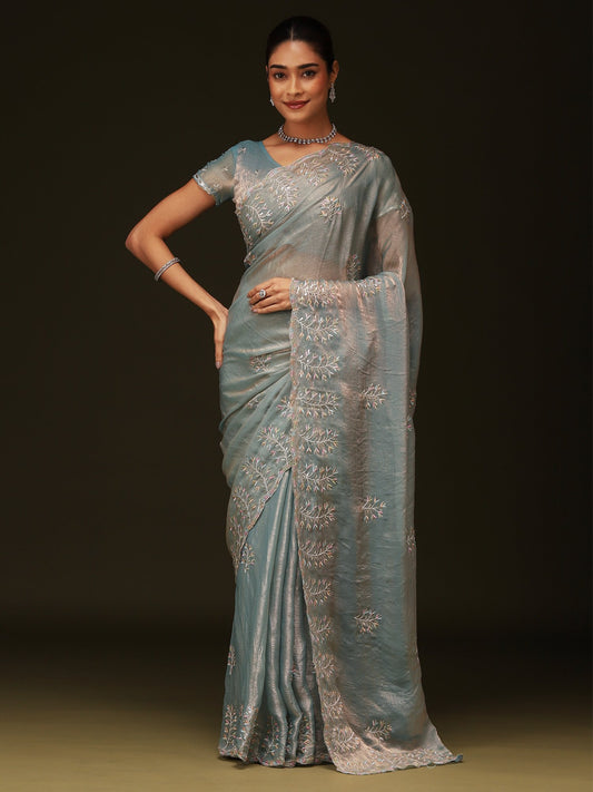 Blue Blue Party Wear Chiffon Embellished Saree