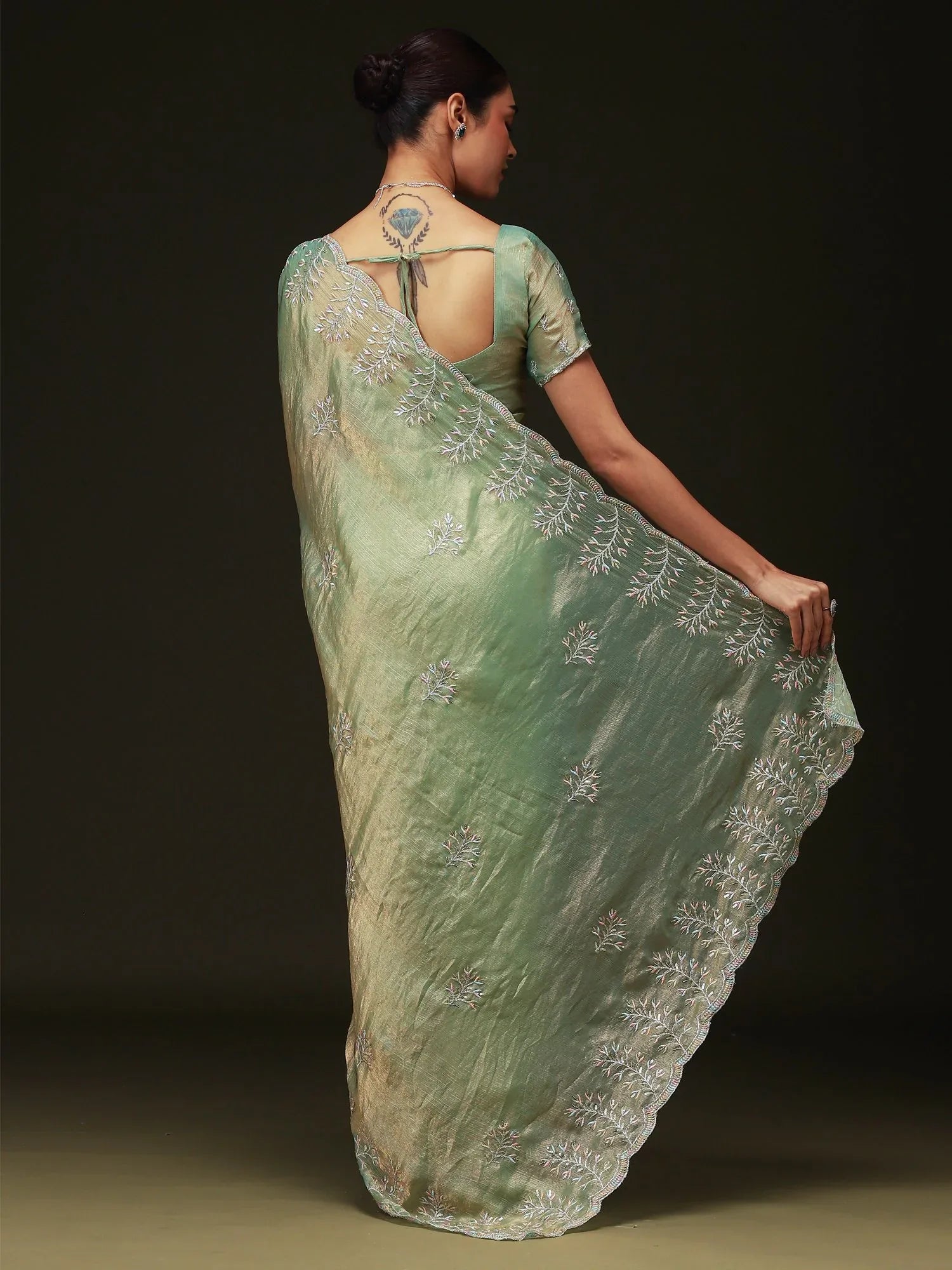 Light Party Wear Chiffon Embellished Saree - The Dori Store