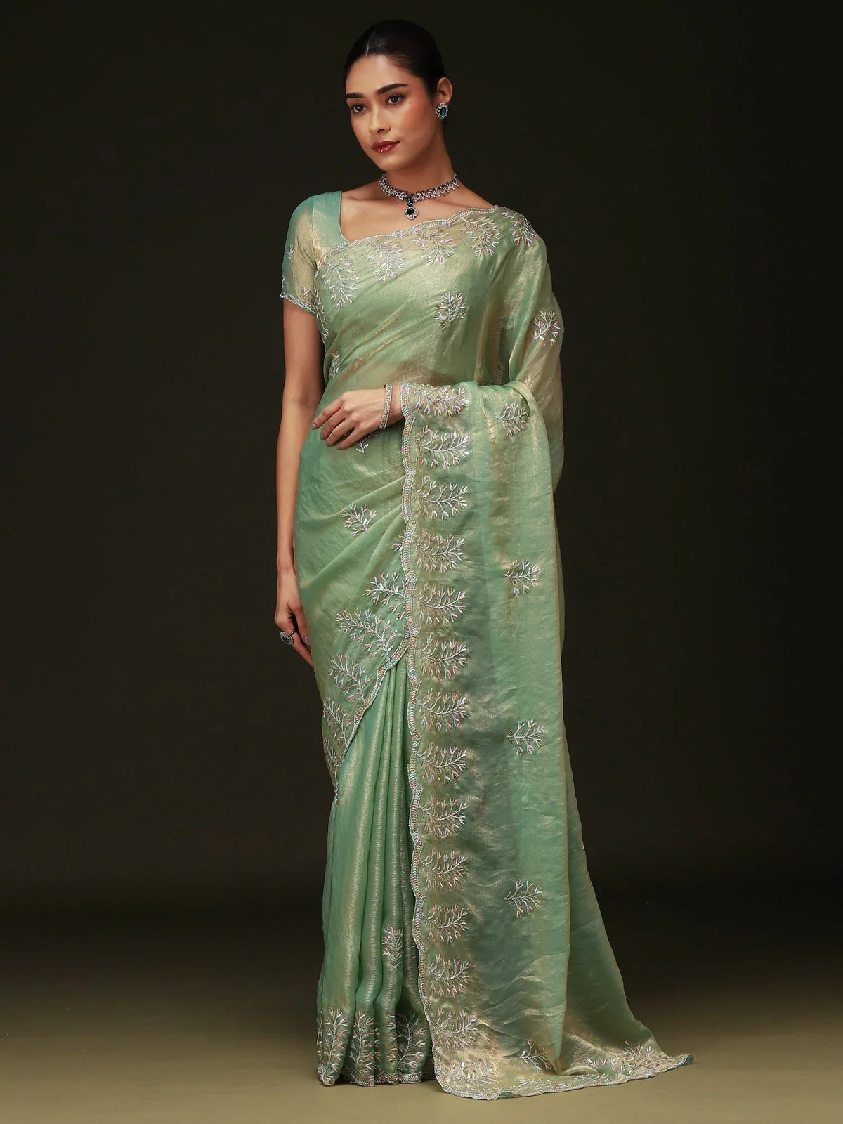 Light Party Wear Chiffon Embellished Saree - The Dori Store