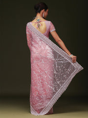 Pink Party Wear Organza Embellished Saree