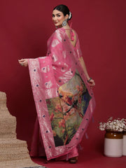 Pink Banarasi Organza Woven Saree