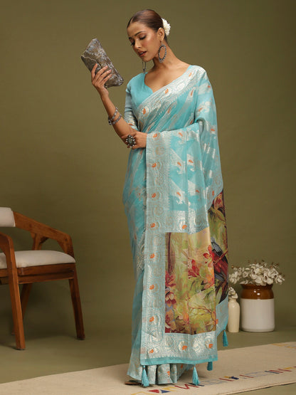 Light Banarasi Organza Woven Saree