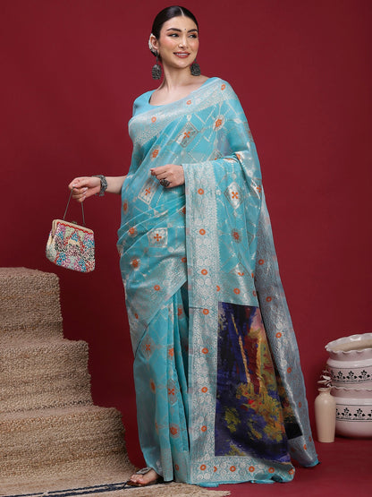 Light Banarasi Organza Woven Saree