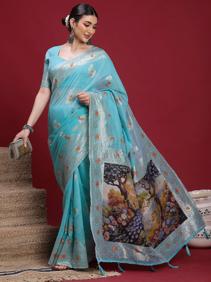 Light Banarasi Organza Woven Saree