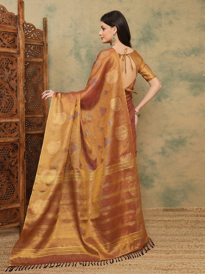 Gold Banarasi Linen Woven Saree