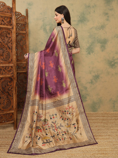 Mauve Banarasi Silk Blend Digital Print Saree