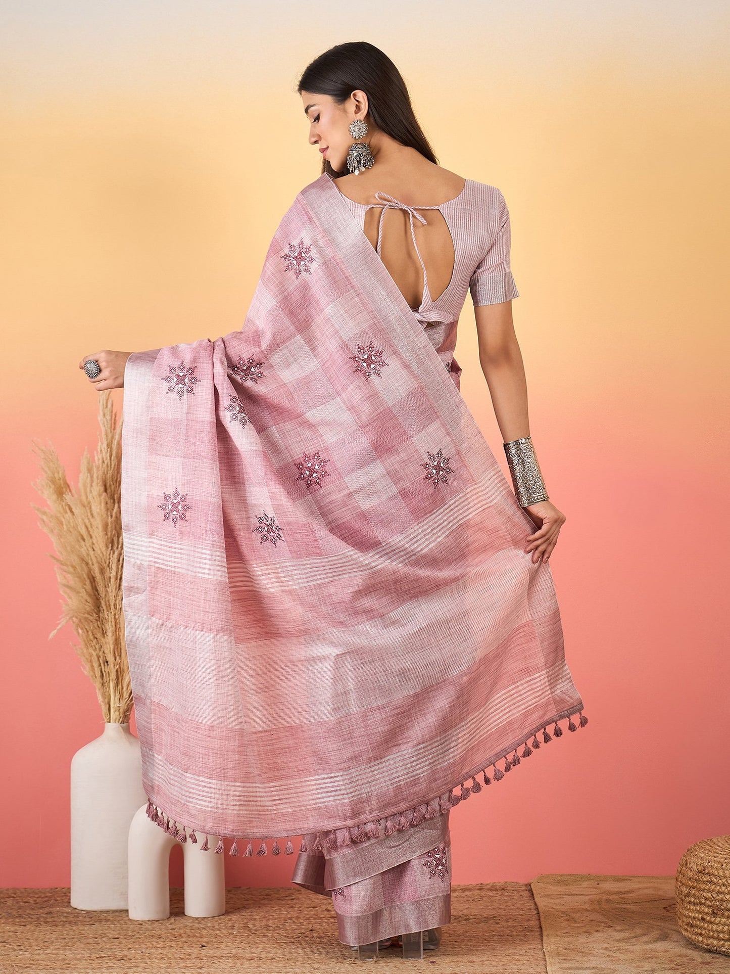 Mauve Paithani Linen Woven Saree