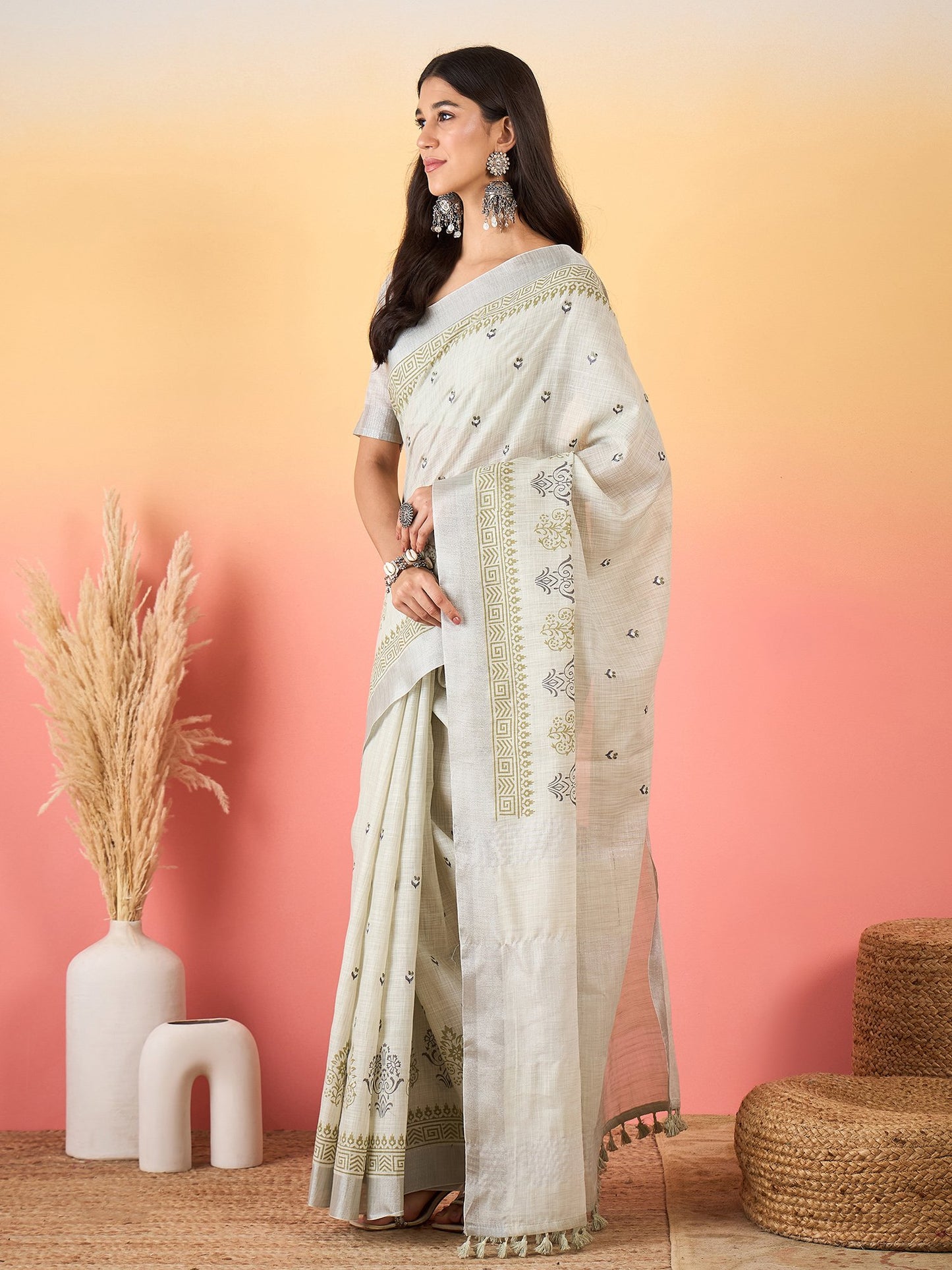 Grey Paithani Linen Woven Saree