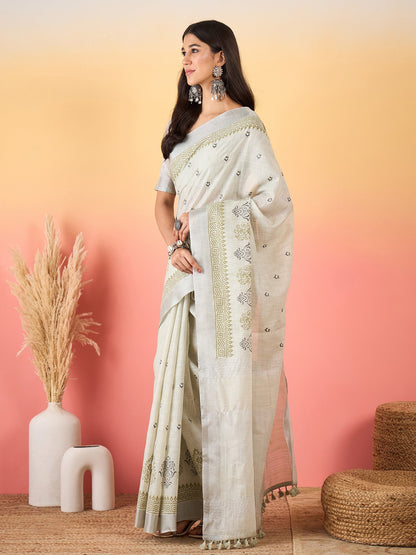 Grey Paithani Linen Woven Saree