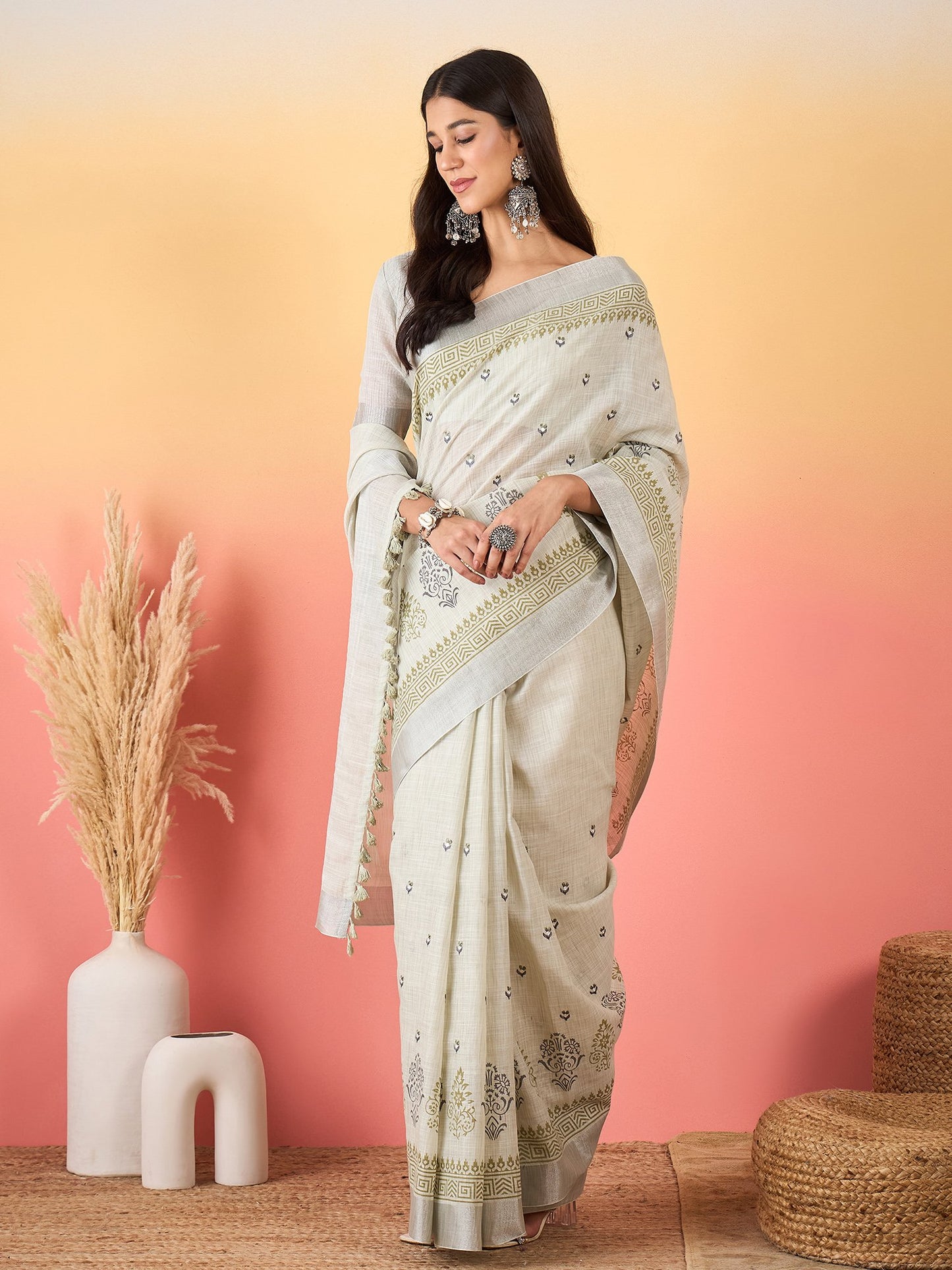 Grey Paithani Linen Woven Saree