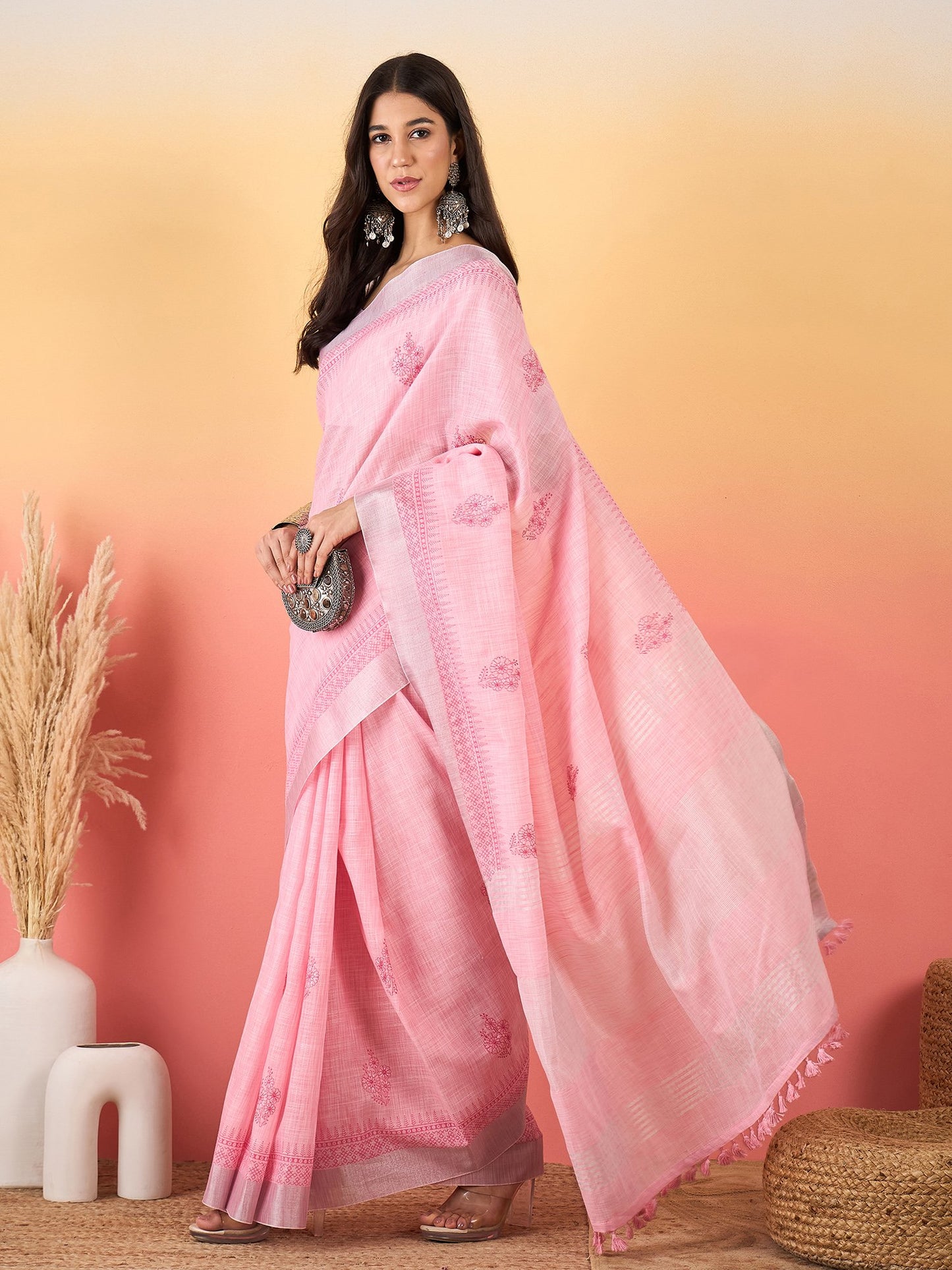 Pink Paithani Linen Woven Saree
