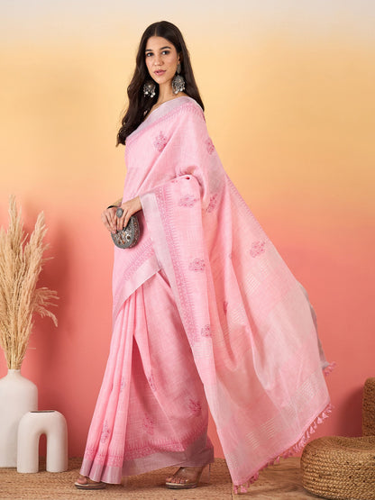 Pink Paithani Linen Woven Saree