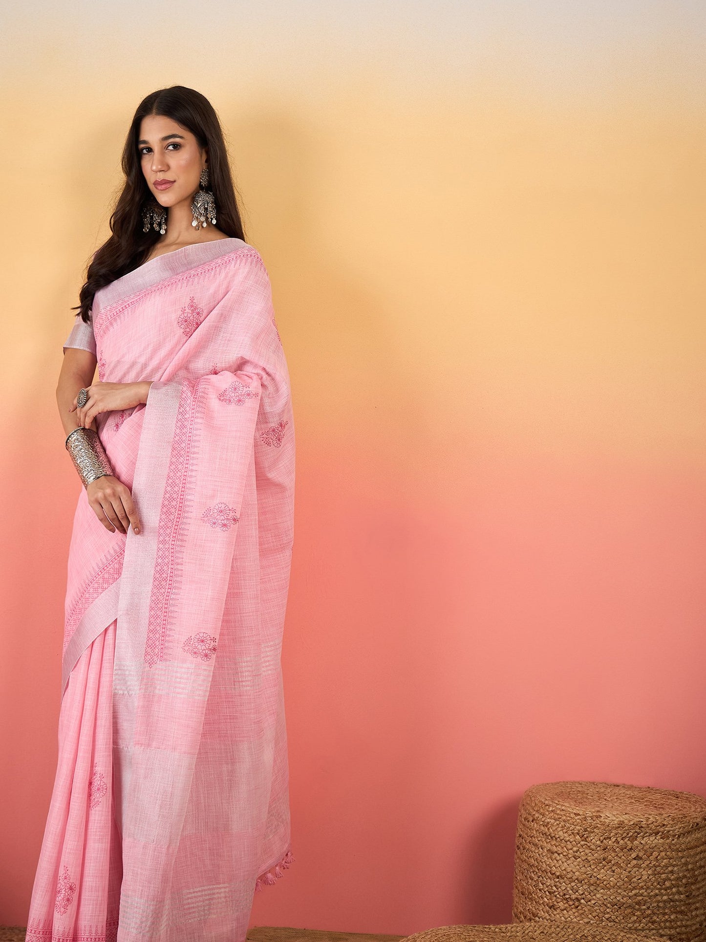 Pink Paithani Linen Woven Saree