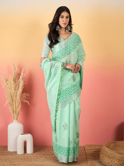 Turquoise Paithani Linen Woven Saree