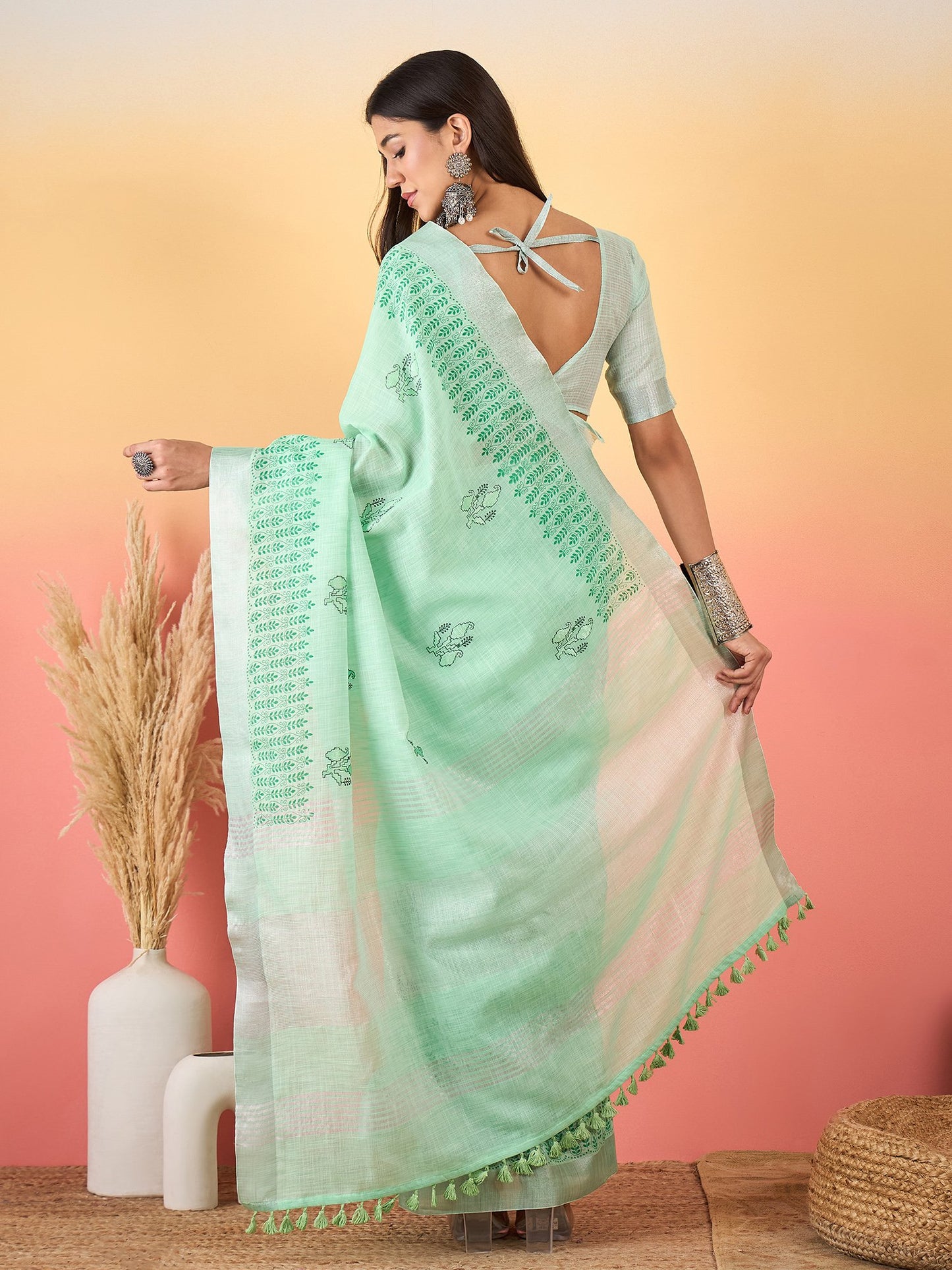 Turquoise Paithani Linen Woven Saree