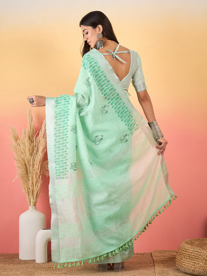 Turquoise Paithani Linen Woven Saree
