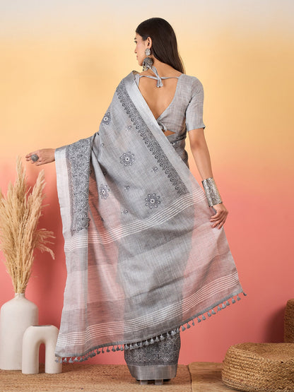 Grey Paithani Linen Woven Saree