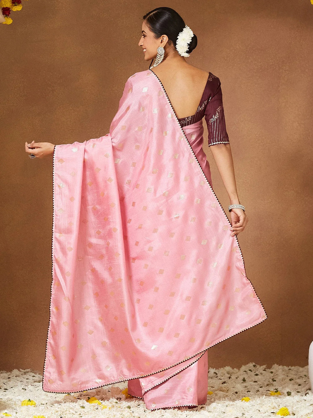 Pink Party Wear Georgette Solid Saree - The Dori Store