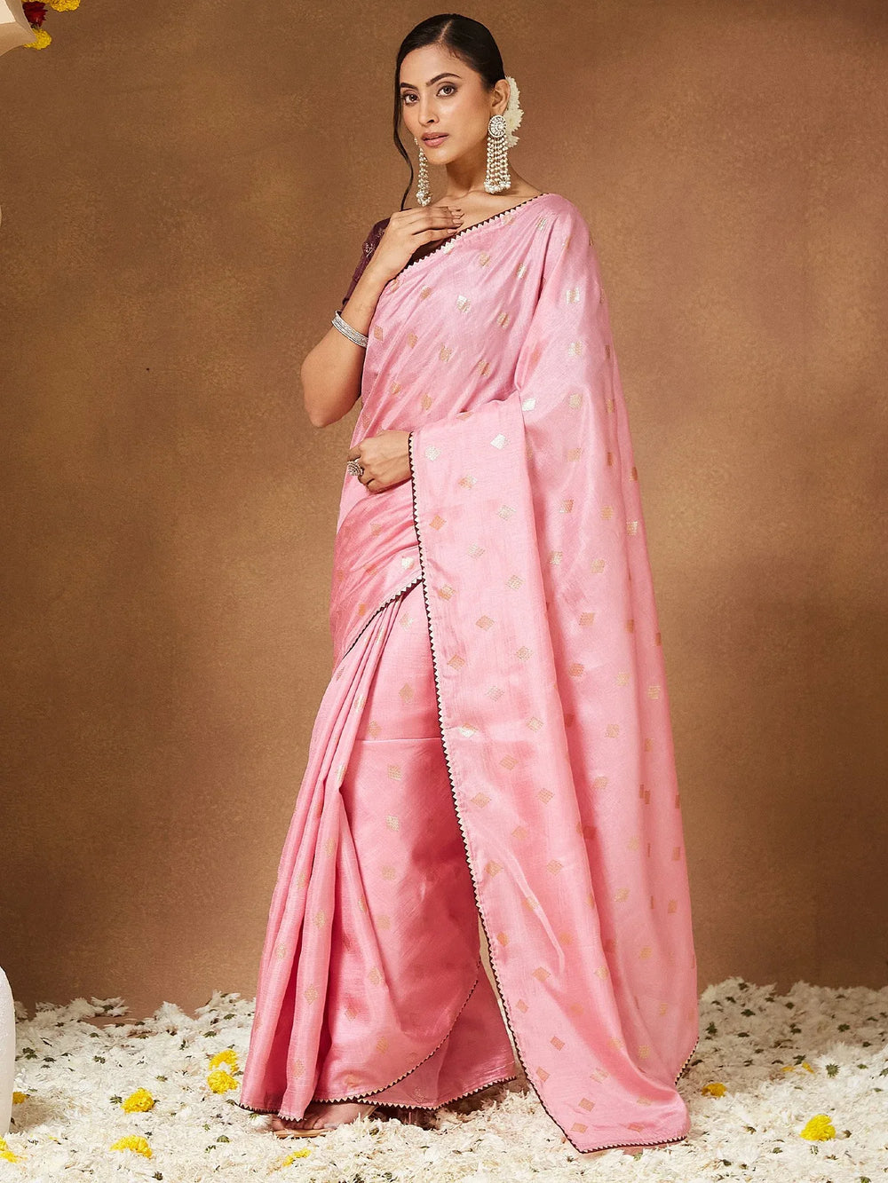 Pink Party Wear Georgette Solid Saree - The Dori Store