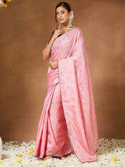 Pink Party Wear Georgette Solid Saree - The Dori Store