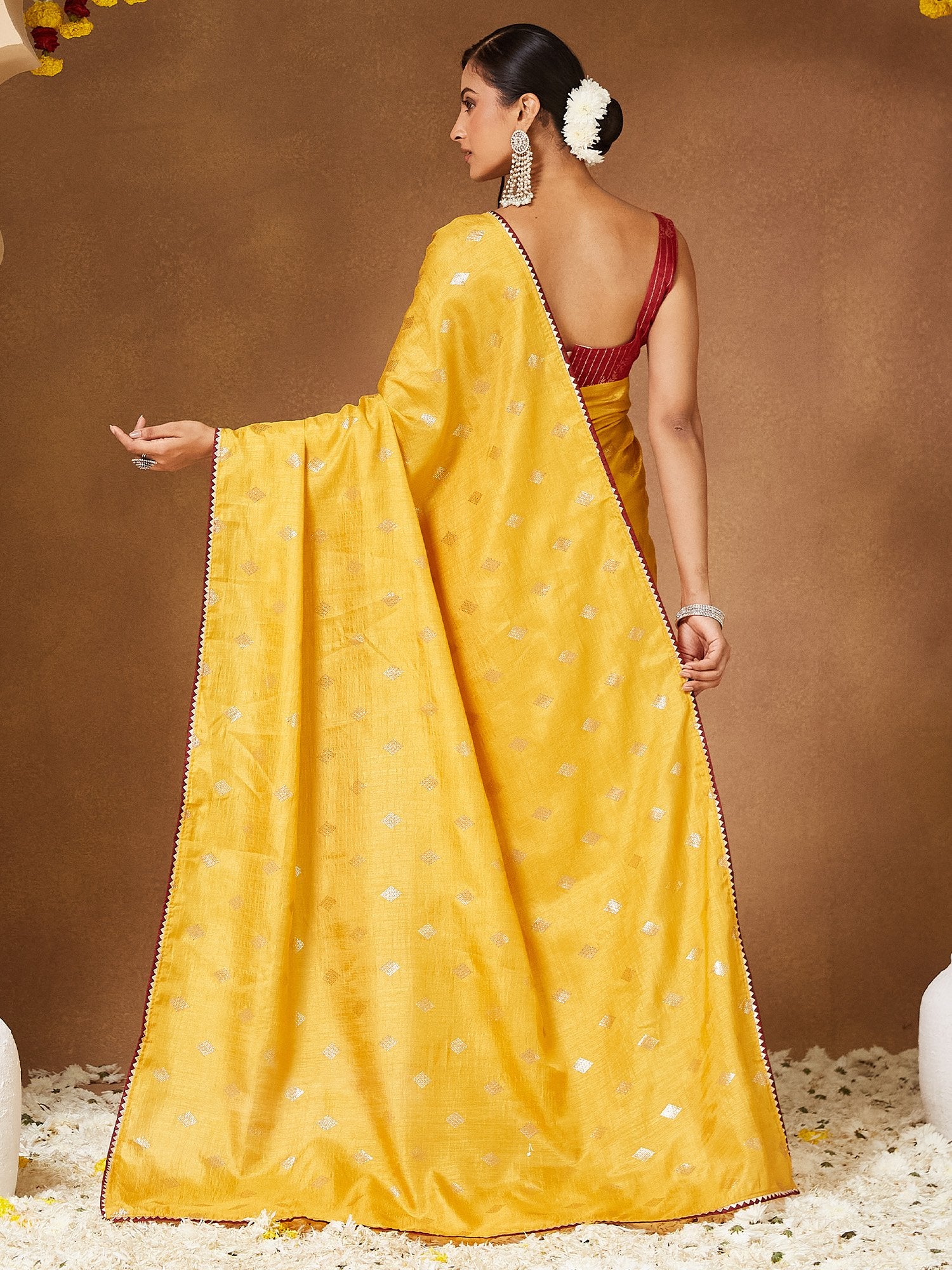 Yellow Party Wear Georgette  Solid Saree
