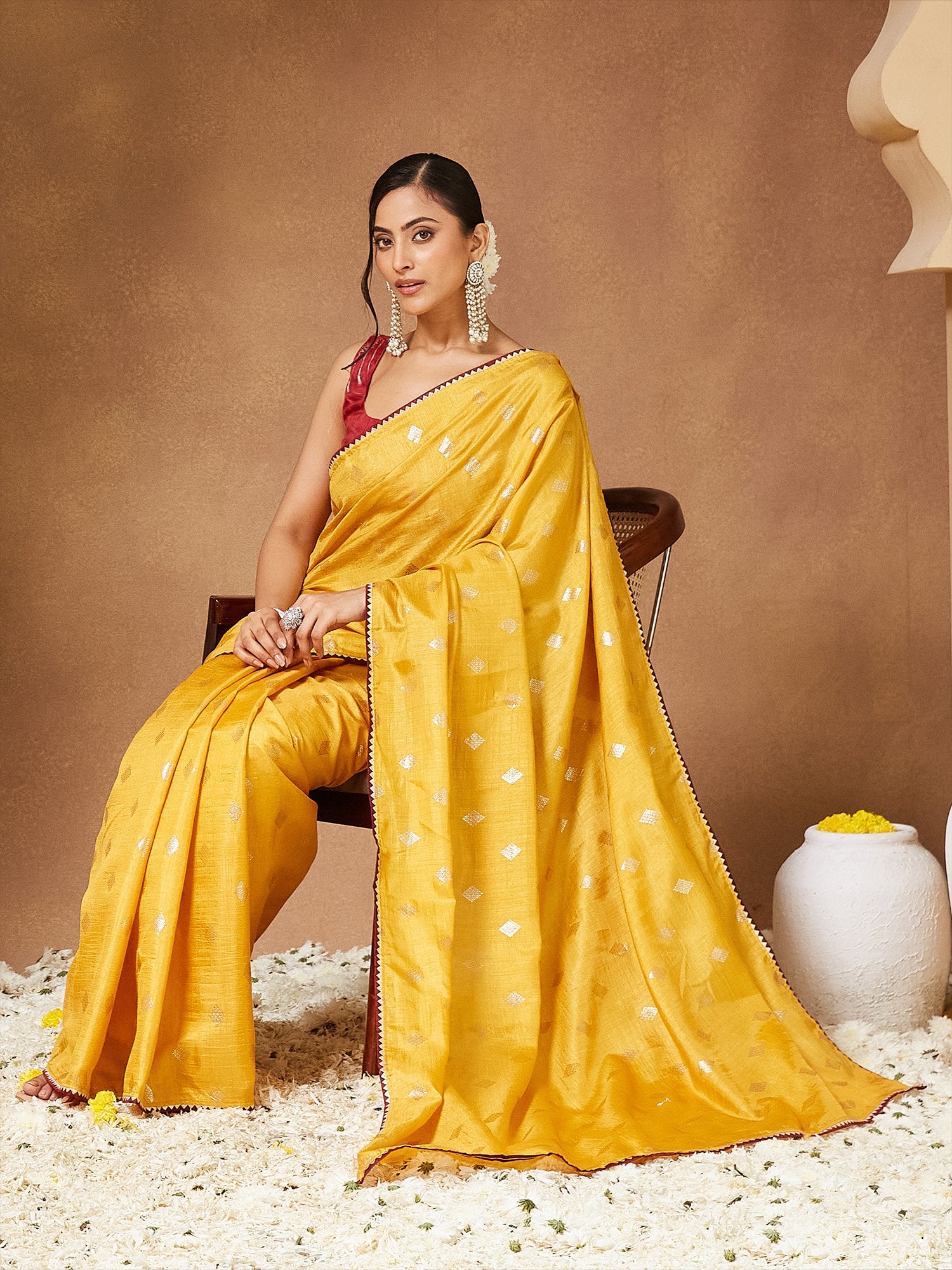 Yellow Party Wear Georgette  Solid Saree