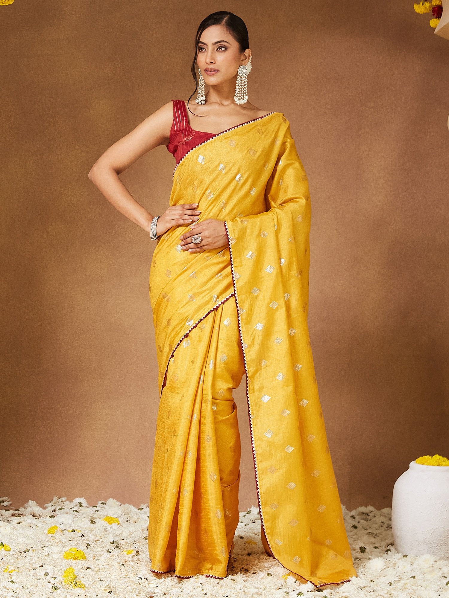 Yellow Yellow Party Wear Georgette  Solid Saree