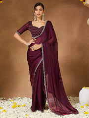 Purple Purple Party Wear Chiffon Embellished Saree