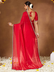 Red Party Wear Chiffon Embellished Saree