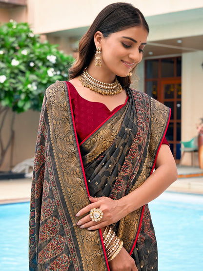 Black Bhagalpuri Jacquard Printed Saree