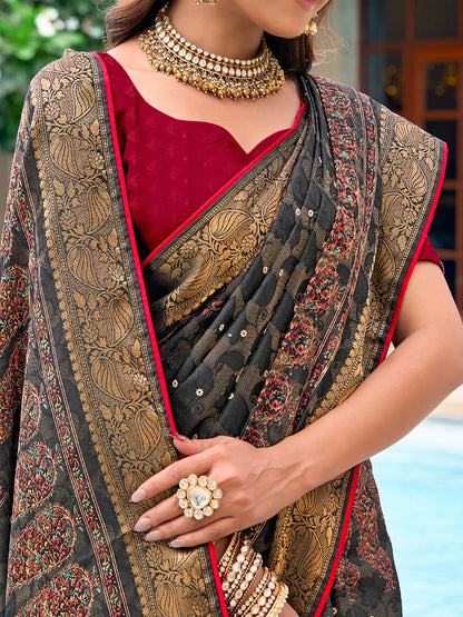Black Bhagalpuri Jacquard Printed Saree
