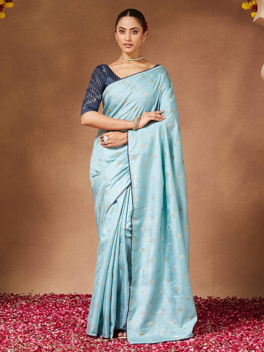 Blue Light Party Wear Georgette  Solid Saree