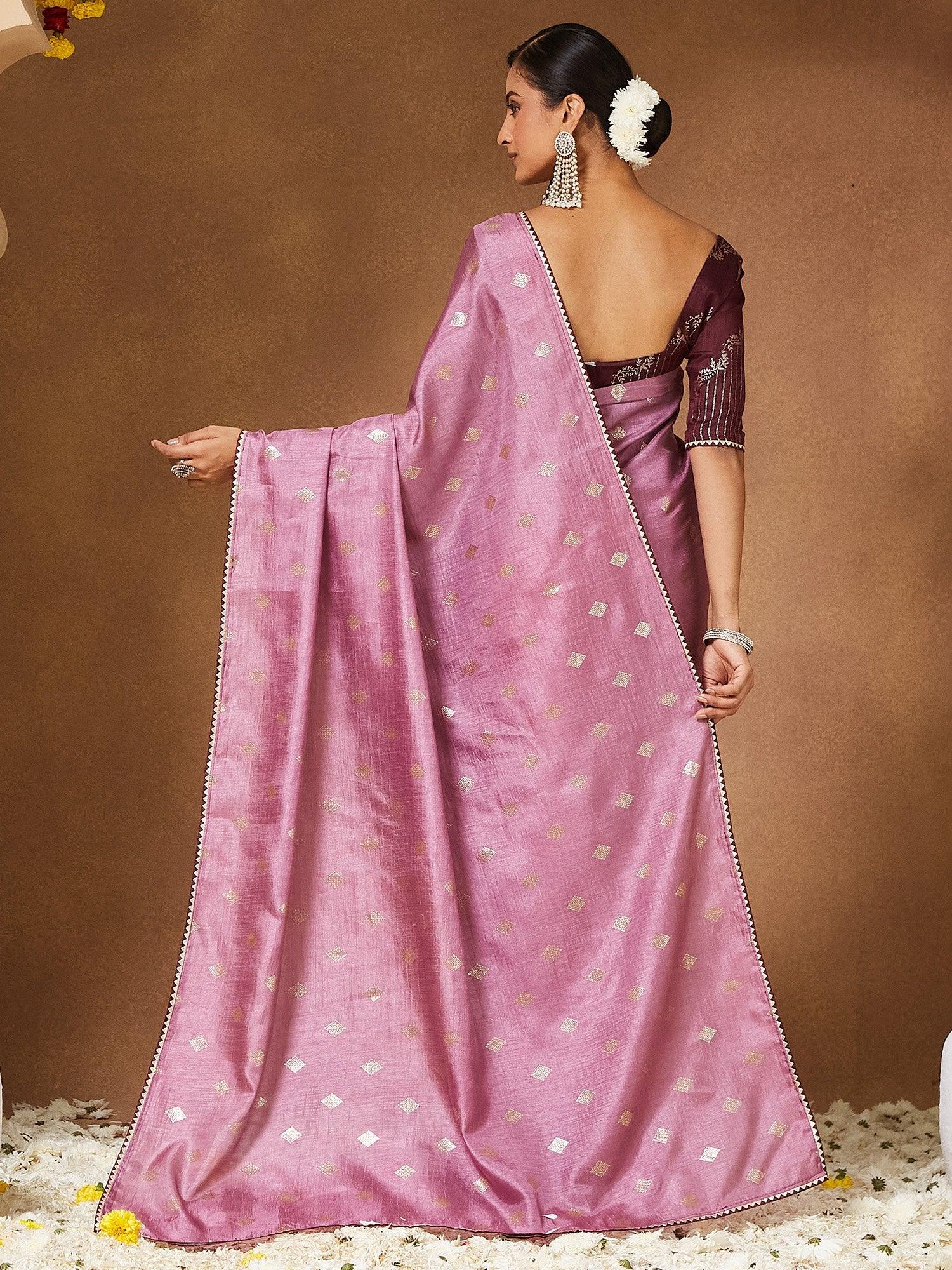 Lavendar Party Wear Georgette Solid Saree - The Dori Store