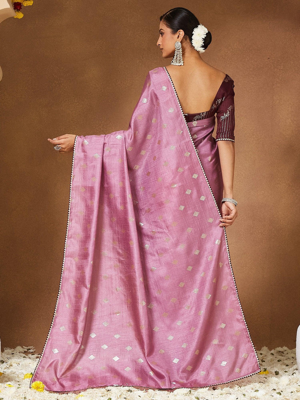 Lavendar Party Wear Georgette Solid Saree - The Dori Store