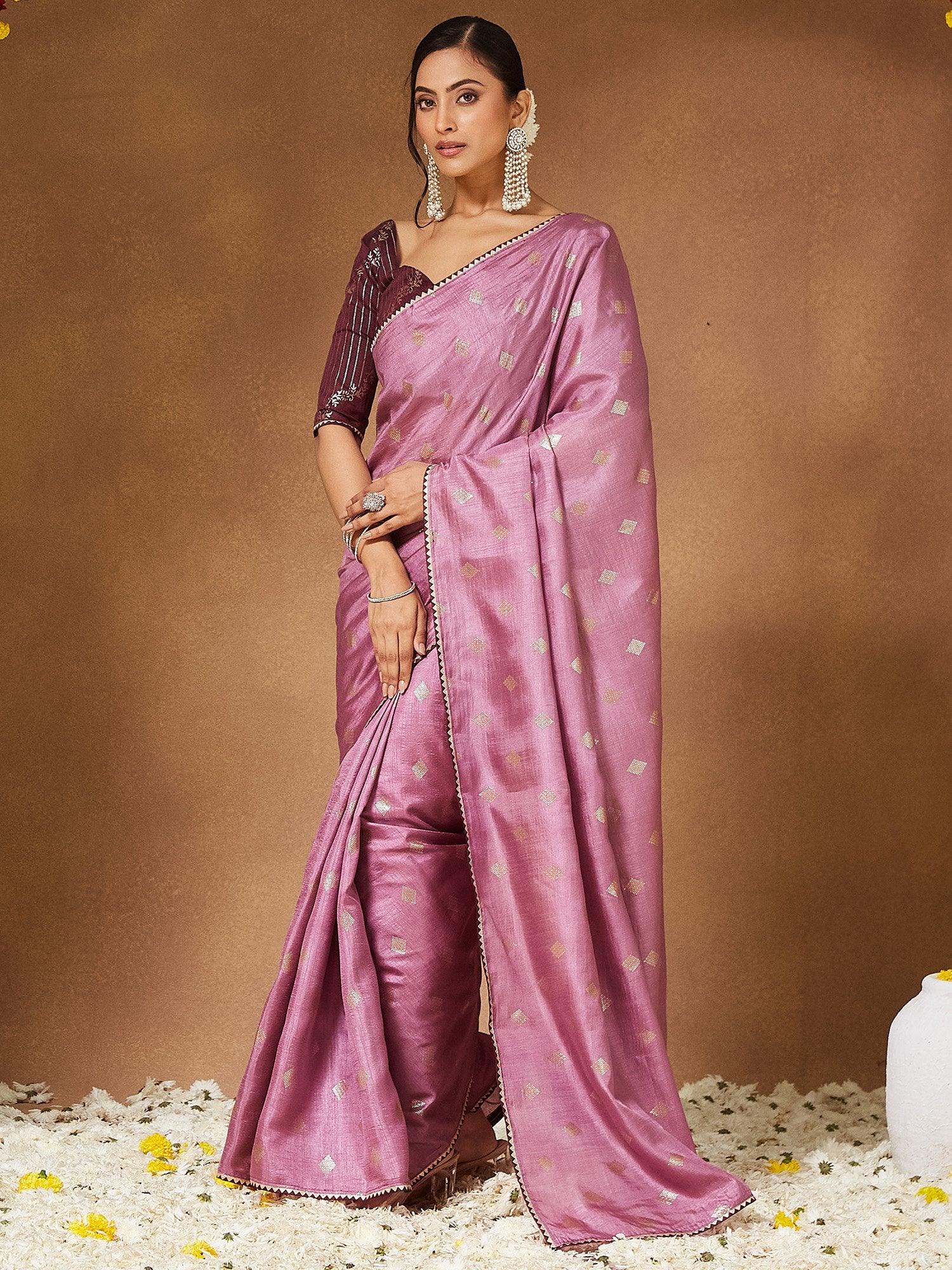 Lavendar Party Wear Georgette Solid Saree - The Dori Store