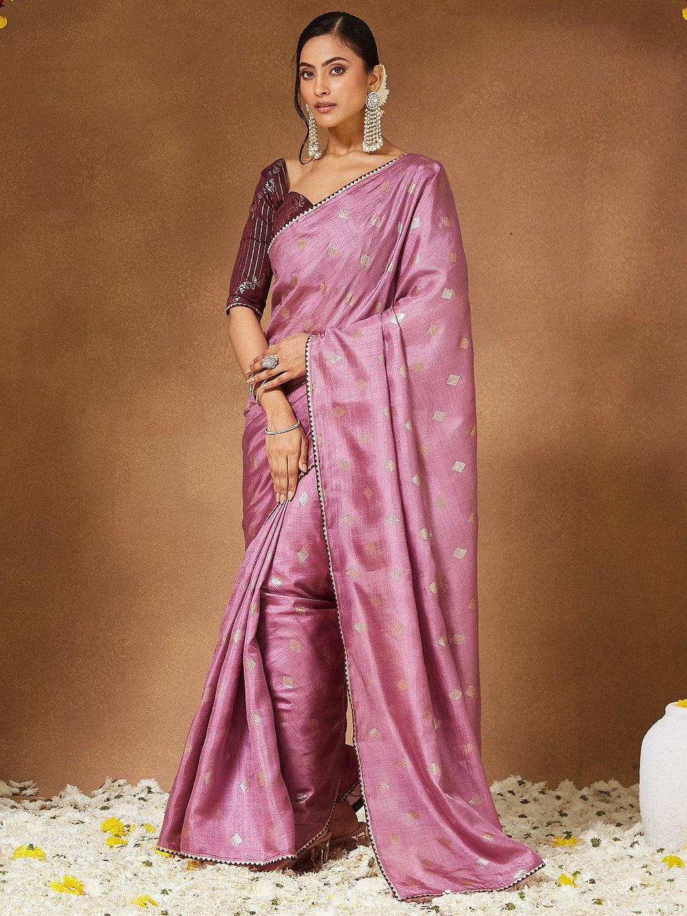 Lavendar Party Wear Georgette Solid Saree - The Dori Store